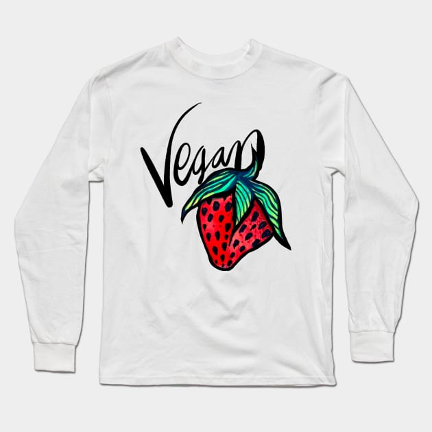 Vegan Neon Strawberry Long Sleeve T-Shirt by bubbsnugg